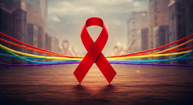 Pride Awareness Ribbon Stands for Hope and Solidarity in City - Powered by Adobe