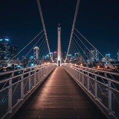 Obraz premium Spectacular Modern Bridge at Night in Cityscape with Bokeh Lights, 8k Masterpiece.