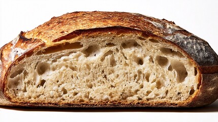 illustrated cross-section of sourdough crumb structure, airy holes, uneven texture, showing interior of a sliced loaf, white background sourdough, crumb, interior, structure, cross-section, 
