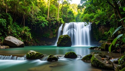 Waterfall in Lush Green Forest