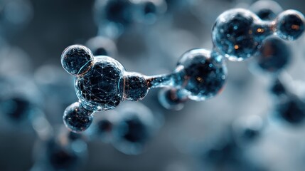Delicate molecular structure with connected dots and spheres in bluish hues