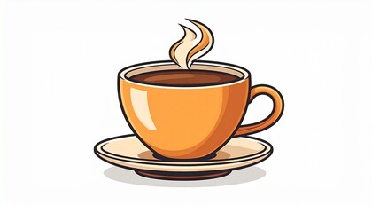 Obraz premium A warm brown cup of coffee with a heart icon illustrates a hot breakfast drink