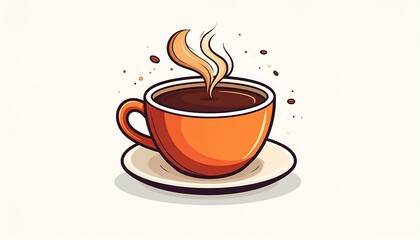 Fototapeta premium A steaming hot coffee cup with a heart on a brown background, a perfect symbol for a morning cafe beverage