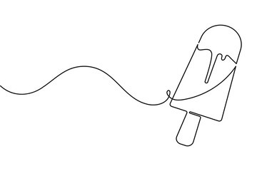 Obraz premium Popsicle ice cream bar one line drawing minimalist style isolate outline vector icon