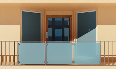 Exterior balcony apartment building 3d rendering architectural wallpaper background