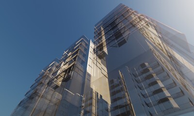 Abstract apartment building construction 3d rendering wallpaper background