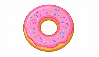 Fototapeta premium A vibrant pink glazed donut with colorful sprinkles, isolated on a white background with a clipping path, ready for a sweet bakery treat
