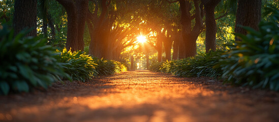 Sunlit Pathway Through Trees.