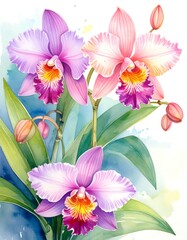 Naklejka premium Watercolor orchids