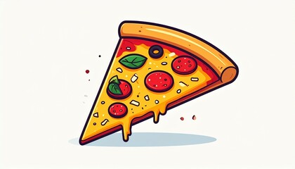 A vector illustration of a tasty Italian pizza with pepperoni, cheese, and tomato on a white background, perfect for a fast food restaurant menu