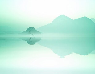 Serene Green Landscape with Mountain Reflection
