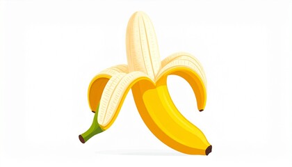 Isolated single peeled ripe yellow banana on a white background