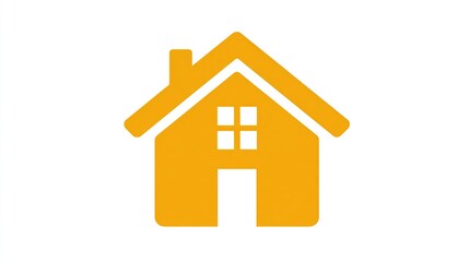 Simple graphic of a house with a window and door, done in flat yellow-gold color