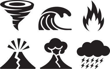 Natural disaster icons power danger symbols
