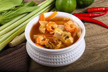 Korean kimchi soup with seafood