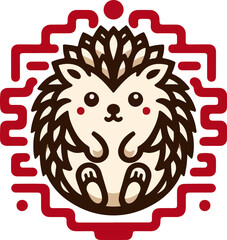 icon_logo_symbol_Smiling_Hedgehog_Cartoon_Illustration_with_Decorative_Japan