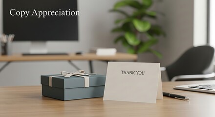 Thank You Card and Gift Box on Modern Office Desk.