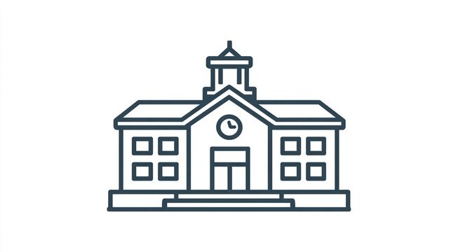 Simple, outlined drawing of a school building