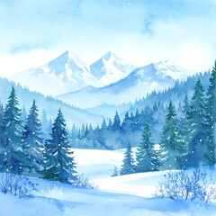 Watercolor winter landscape