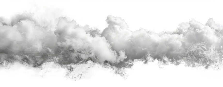 Monochromatic image of a horizontally oriented cloud formation against a white background, showcasing various shades of gray to depict texture and depth