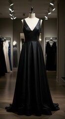 elegant black evening gown on mannequin display