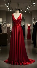 elegant red dress on mannequin in fashion store