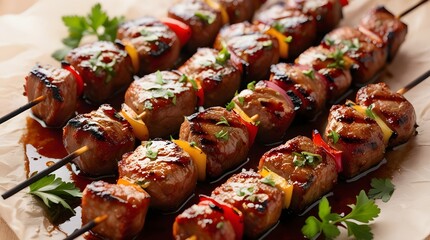 juicy grilled steak skewers fresh herbs