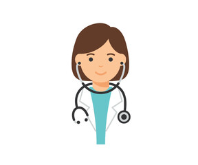 Fototapeta premium A flat vector icon of a male doctor wearing a lab coat, surgical cap, and a stethoscope on a white background.