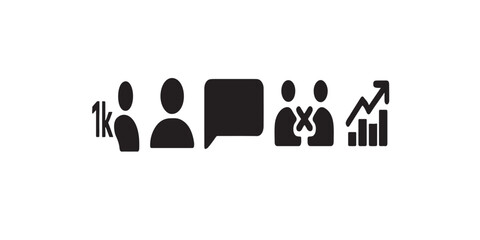Obraz premium Print Influencer marketing logo set – follower count, profile avatar, message bubble, collaboration icon, and campaign chart, clean minimal vector, isolated on white background