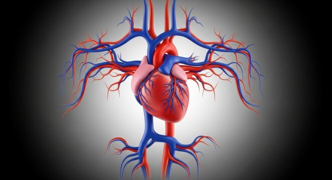 Detailed Anatomical Illustration of Human Circulatory System and Heart Anatomy With Arteries And Veins