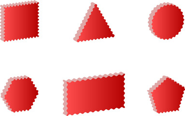 3D Red Zigzag Geometric Shapes Set Isolated on Transparent Background
