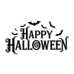 Halloweenfruitssingleicon happy halloween text with bats isolated on white background for festive design
