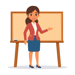 Illustration of a teacher standing in front of a whiteboard.