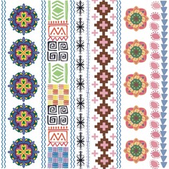 Seamless geometric pattern with colorful mandala, ethnic ornament, abstract shapes and decorative lines for textile or wallpaper