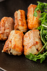 Fried fish rock eel fish rock salmon shark seafood small-spotted catshark portion size tasty snack fresh delicious gourmet food background on the table rustic top view copy space pescetarian diet