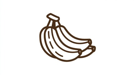 A simple line drawing of a bunch of three bananas, depicted in brown on a white background, connected at the top.  The style is minimalist and cartoonish