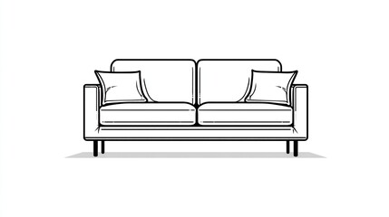 Two-seat sofa, outlined in black, with padded cushions