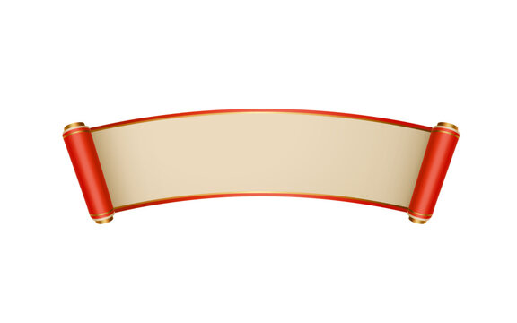 Chinese Scroll Banner Red Gold Traditional Paper Roll Oriental Decoration Template for Chinese New Year Festival Greeting Card Asian Culture Poster Background Vector Illustration