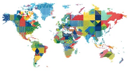 Obraz premium A colorful abstract world map made of triangular shapes in various shades