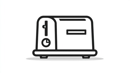 Simple line drawing of a two-slice toaster with a lever, dial, and a subtle shadow, suggesting a retro or minimalist design aesthetic