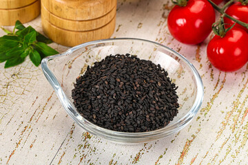 Black sesame seeds in the bowl