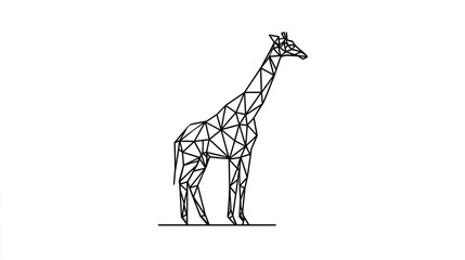 Simple, stylized giraffe silhouette.  Geometric design using interconnected triangles.  Black lines on a white background