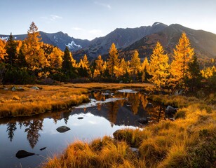 Fototapeta premium Autumnal mountain reflection