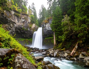 Waterfall cascading through lush forest (1)
