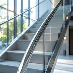 Elegant staircase design modern home architectural photography open space bright lighting contemporary aesthetic
