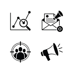 Business Growth & Marketing Icons  Target Audience, Digital Promotion, Sales Strategy, Email Campaign  Minimalist Design for High Trust & Top Ranking