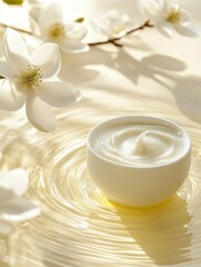 Gentle hydration ritual, Cream, ripples, and the magnolia's delicate grace