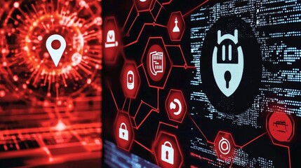 Fototapeta premium Icons indicate the presence of various cyber threats on a computer screen. 