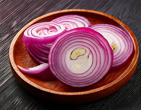 Sliced red onions on a wooden plate - Powered by Adobe