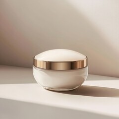 Elegant skincare cream container with gold accent on a minimalistic background